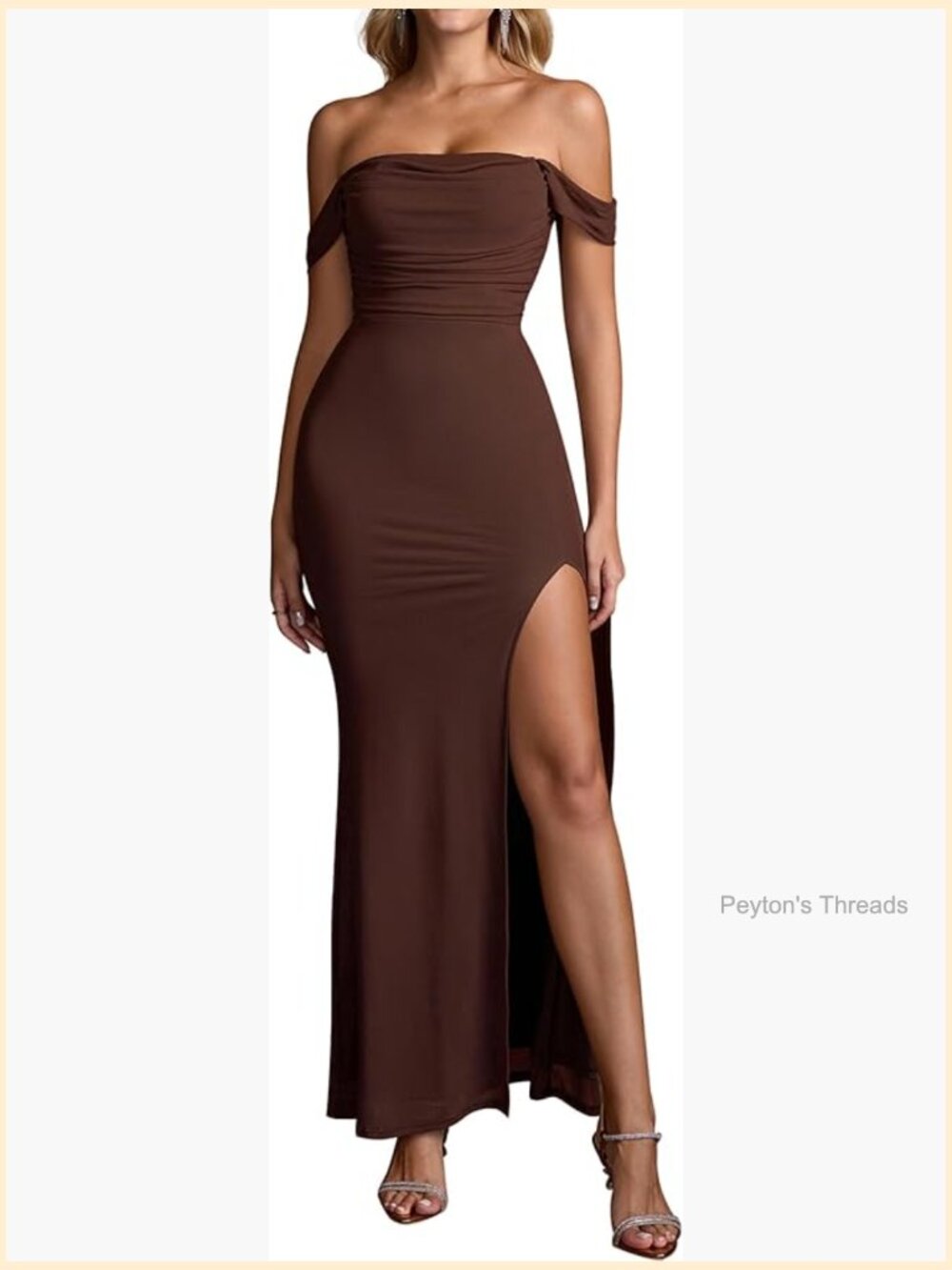 Off Shoulder Corset Maxi Dress with High Slit Ruched Bodycon - Picture 1 of 6